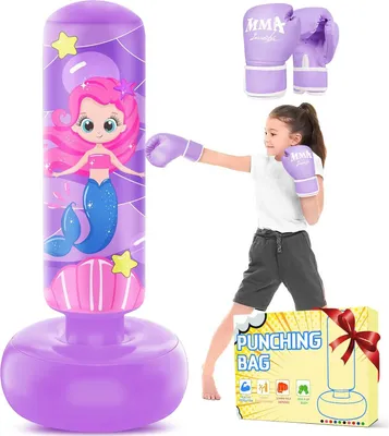 Produktbild von Aufblasbarer Boxsack für Kinder - Freistehend mit Boxhandschuhen - Perfektes Geschenk für Mädchen von 5-12 Jahren