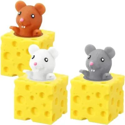 Produktbild von Anti-Stress-Spielzeug - Käsemausbecher - 3 Stück - Weiß, Braun, Grau - Kind - TPR-Material