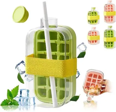 Obrázok produktu pre Veľká zelená sada na výrobu ľadových kociek 2 v 1, 800 ml, s uzáverom a popruhom – odnímateľná – vodovzdorná – prenosná a použiteľná vo vertikálnej polohe