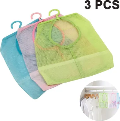 Produktbild von Wäscheklammerbeutel 3er-Set, Hängenetz Mit Drehbarem Haken, Multifunktionale Aufbewahrungsbeutel Für Badezimmer Und Kleiderschrank