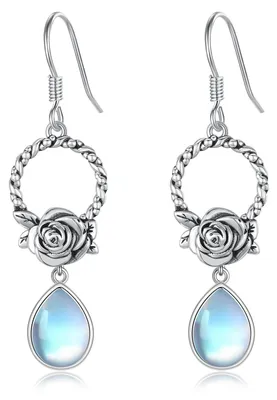 Image de Boucles d'oreilles en argent sterling 925 ornées de pierres de lune, pour femmes
