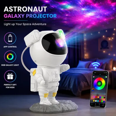 Imagen del producto de Proyector de galaxias para astronautas - Luz nocturna - Altavoz Bluetooth - Control mediante aplicación - Niebla RGB - Cielo estrellado - Rotación de 360° - Para habitaciones infantiles