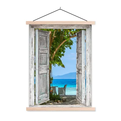 Produktbild von MuchoWow® Textilposter Strand - Tropen - Meer - Blick 120x160 cm mit holzfarbenen Rahmen - Plakatkarton
