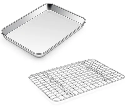 Produktbild von Backblech mit Abkühlgitter Set Edelstahl 23,7 x 17,8 x 2,5 cm Rechteckig Spülmaschinenfest
