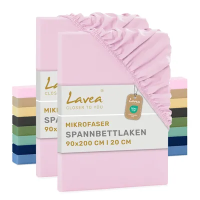 Produktbild von Lavea® 2er Set Spannbettlaken 90x200 cm aus Mikrofaser, Bettlaken mit Rundumgummi, für Matratzen bis 20 cm, atmungsaktiv und kühlend - Rosa