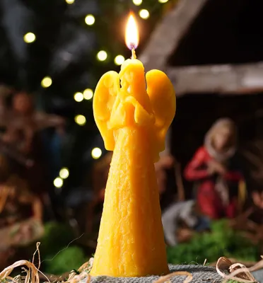Produktbild von tea4chill Bienenwachskerze aus 100% Bienenwachs, Engel, Kerze 15cm hoch, Geschenk für Weihnachten, handgefertigt