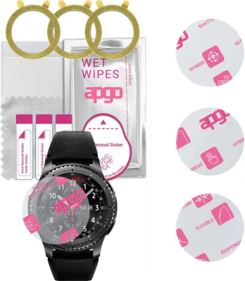 Produktbild von apgo 3 Stück Schutzglas, klar, kompatibel mit Samsung Gear S3 Frontier Smartwatch, Hybrid 8H, Ersatz für Hartglas, Displayschutzglas, Bildschirmschutz, Displayschutz, kratzfest