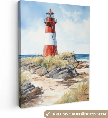 Produktbild von MuchoWow® - Leinwandbilder - Leuchtturm - Felsen - Meer - Natur - Maritim, Wandbild, Wanddeko Bilder Wohnzimmer, 30x40 cm