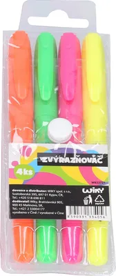 Produktbild von Textmarker Set 4 Stück mit Keilspitze und verschließbarer Kappe, Orange, Grün, Rosa, Gelb