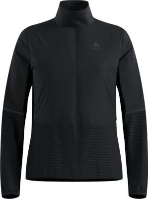 Schwarze Odlo Essentials Insulator Hybrid-Laufjacke mit Stehkragen und Reißverschluss vorne