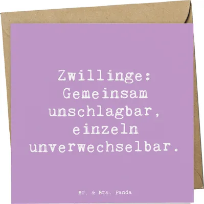 Produktbild von Mr. & Mrs. Panda Grußkarte Spruch Unschlagbare Zwillingsgeschwister - Lavendeltraum - Geschenk, herzerwärmende Sprüche, Verwandte, Klappkarte, Weihnachten, Zwillinge