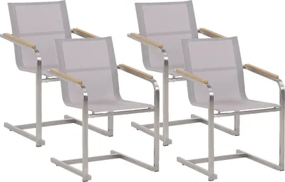 Produktbild von BELIANI Gartenstuhl Beige Edelstahl 4er Set mit Textilbespannung Moderner Look Gartenausstattung Terrasse Balkon Gartenmöbel