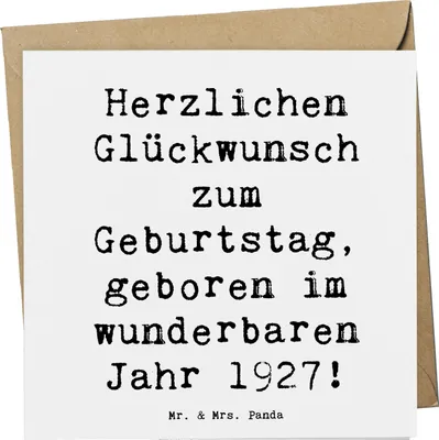 Produktbild von Mr. & Mrs. Panda Grußkarte Spruch 1927 Geburtstag - Weiß - Geschenk, doppelkarte, Alter, faltkarte, Jubilar, Glückwunschkarte, Happy Birthday, Jahrgang, anlasskarte