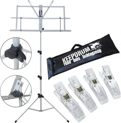 Produktbild von keepdrum MUS2SV Notenpult Silber mit 4 Notenklammern