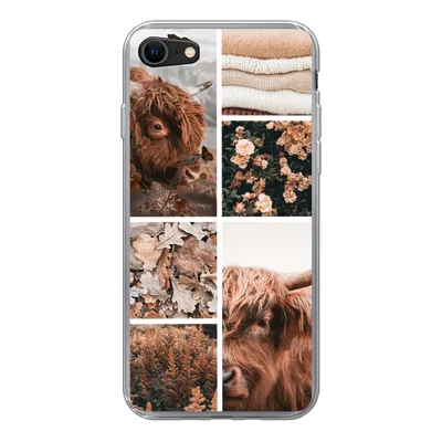 Produktbild von MuchoWow® Handyhülle Schutzhülle Hülle für iPhone SE 2020 Schottischer Highlander - Collage - Blumen Silikon Softcase Handy Hülle - Kartenbesitzer