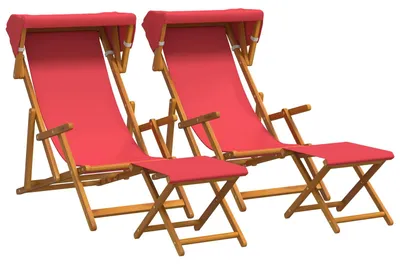 Image de vidaXL : Ensemble de 4 chaises longues, bois d'eucalyptus massif, 3 positions, couleur rouge