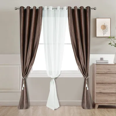 Image de (Marron foncé, 140 * 230 cm) 2 PIÈCES Rideau de velours, unicolore, isolation thermique pour le salon et la chambre à coucher