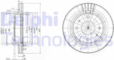 Zdjęcie produktu dla 2x Tarcza hamulcowa DELPHI BG3750 do HYUNDAI COUPE (GK) 45 7mm 257mm