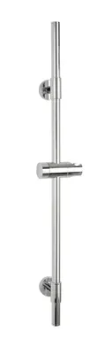 A chrome shower rod with a holder for a shower head, isolated on a white background.