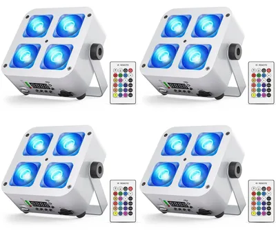 Image de Lot de 4 projecteurs LED PAR - ZQ01315 - 40 W - RGBWA+UV - 4 LED - Batterie intégrée de 5200 mAh - DMX512 - Prise européenne