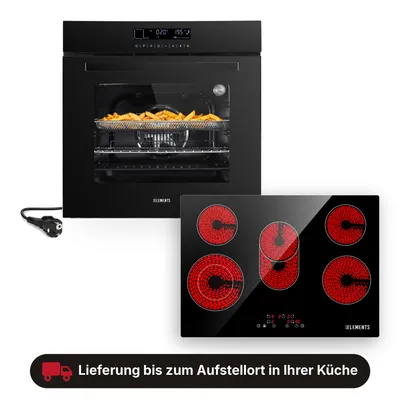 Produktbild von KB ELEMENTS Sparset, Einbauherd Set, Herdset, Glaskeramikkochfeld 77 cm, Full Touch Einbaubackofen 60cm, 15 x Funktionen, Air Fry Funktion, A+