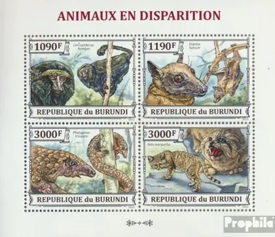 Produktbild von Briefmarken Burundi 2013 Mi 3308-3311 Kleinbogen (kompl. Ausgabe) postfrisch Bedrohte Tiere