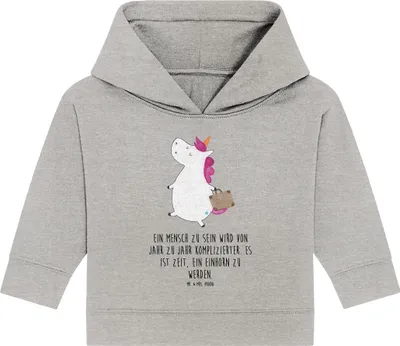 Produktbild von Mr. & Mrs. Panda Organic Baby Hoodie Einhorn Koffer 24. - 36. Monat - Heather Grey - Geschenk, Unicorn, Einhörner, Kapuzensweatshirt, Abenteuer, Kapuzenshirt, Reise