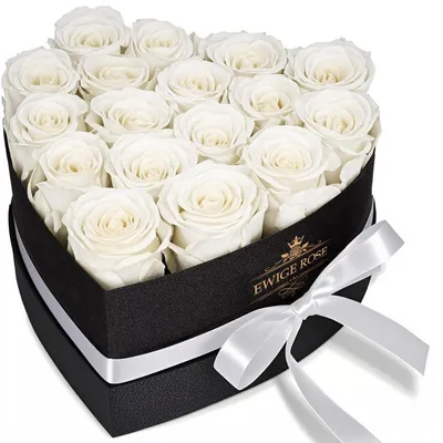 Image de Roses éternelles dans une boîte en forme de cœur, 17 pièces, blanches, fleurs conservées, cadeau pour femmes