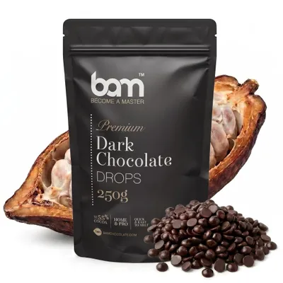 Produktbild von BAM Zartbitterschokolade - Kuvertüre - Schokoladen Drops - 250 g