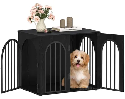 Produktbild von Hundehaus Möbel für Zuhause - 68 cm Hundenbox mit 3 Türen und Bogenöffnung, schwarz