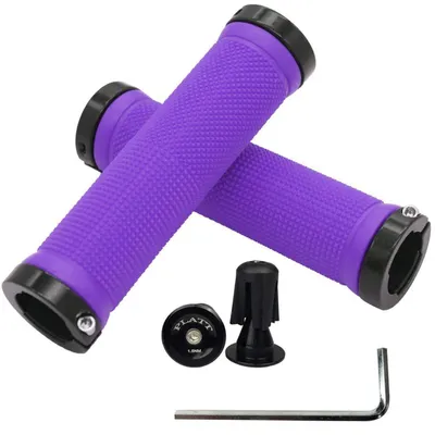 Obrázok produktu pre Rukoväte na riadidlá bicykla, gumené, protišmykové, fialové, vhodné pre horské bicykle/BMX, s hliníkovými koncovkami, priemer 22,2 mm