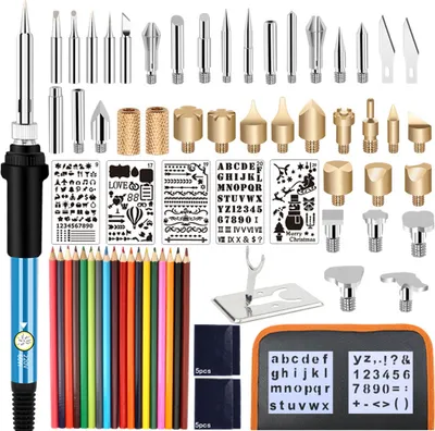 Produktbild von 60W Brandmalerei und Lötkolben set, 76pcs Lötset, Holzbrenner Brennkolben, Temperatur Einstellbar 0-450°C,Leder Gravieren/DIY/Kunst Schweißen/Skulptur