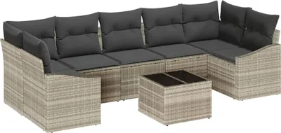 Immagine prodotto di Set divano vidaXL con cuscini, grigio chiaro, 55 x 55 x 37 cm, rattan sintetico
