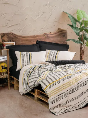Produktbild von L'Essentiel Linge de Maison, Hochwertiges Ranforce Bettwäsche Set (2-teilig), 200 x 200 cm, 100% Baumwolle, Schwarz, Weiß & Gold | Maschinenwaschbar, Knopfverschluss, Elegantes Design für Ihr Schlafzimmer.