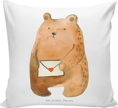 Produktbild von Mr. & Mrs. Panda Kuschelkissen Bär Vermissen - Weiß - Geschenk, Kissen 40x40, Reise, Sofa, Mikrofaser, Freundin, Freund, Verreist, bedruckt, Liebeskummer, Sofakissen