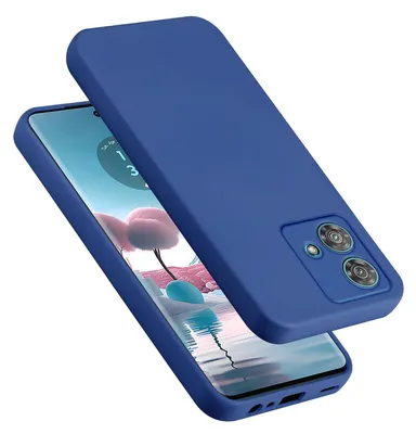 A blue phone case is shown on top of a smartphone.