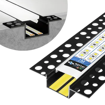 Obrázek produktu pro LED hliníkový profil pro sádrokarton, 20 mm, 1 metr, černý eloxovaný, určený pro LED pásky