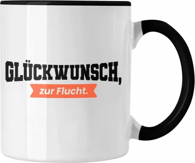 Produktbild von Trendation - Jobwechsel Tasse Geschenk Kollege Kollegin Lustig Abschiedsgeschenk Sprüche Glückwunsch Zur Flucht Abschied (Schwarz)