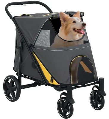 Produktbild von PawHut Hundewagen für große und mittelgroße Hunde, Hundebuggy Dunkelgrau