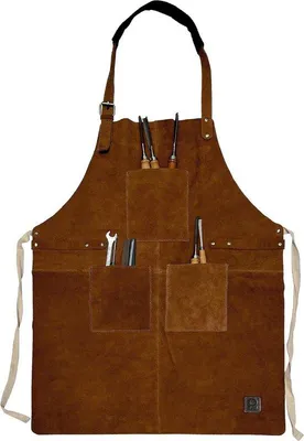 Produktbild von Famanu Grill Schürze aus echtem Leder mit Werkzeugtaschen - Verstellbar bis Größe XXL