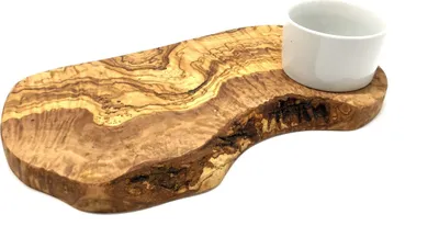 Produktbild von Burgerbrett Olivenholz rustikal 40-44 cm plus Dipschale