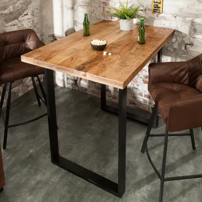 Produktbild von Massiver Bartisch IRON CRAFT natur 120cm Mangoholz Industrial Design Tresen Hausbar Tisch