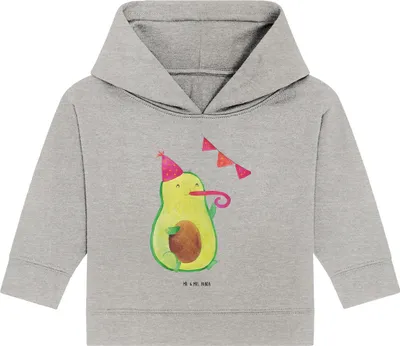 Produktbild von Mr. & Mrs. Panda Organic Baby Hoodie Avocado Party Zeit 12. - 18. Monat - Heather Grey - Geschenk, Feier, Genießen, Geburtstag, Happy Birthday, Kapuzenshirt