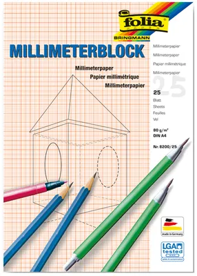 Produktbild von Folia 8200/25, 80 g/m², Kariertes Papier, 297 mm, 210 mm, 25 Blätter
