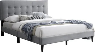 Obrázek produktu pro Čalouněná postel 140x200 a 160x200 cm dvoulůžko s roštem a měkkým potahem, rám postele, kazetové prošívání, 160x200 cm, šedá barva