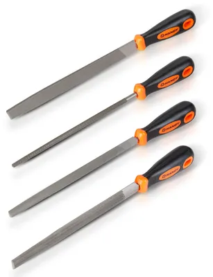 Produktbild von Präzisionsfeilen-Set, 4-teilig - 200 mm Handfeilen für Metall, Holz und Kunststoff - Flach-, Halbrund-, Rund- und Dreiecksfeile - Stahlfeilen-Set mit ergonomischem, rutschfestem Griff [10288]