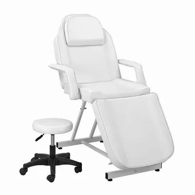 Produktbild von Massageliege Kosmetikliege Tattooliege Therapieliege höhenverstellbar mit Hocker Massagebett Weiß