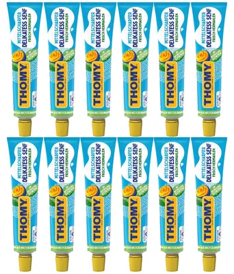 Zdjęcie produktu dla Thomy Delikatess musztarda średnio ostra pikantna tuba 200ml 12 pack