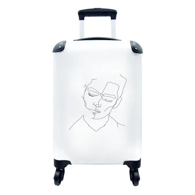 Produktbild von MuchoWow® Koffer Handgepäck Trolley Rollkoffer Kleine Reisekoffer mit 4 Rollen - Strichzeichnung - Mensch - Abstrakt - Cabin Size < 55x40x23 cm & 55x40x20 cm - Fotokoffer - Kabinenkoffer - Boardgepäck - Reise-Box - Reisekoffer - Reisegepäck - Koffer mit Bild - Trolley für Kinder