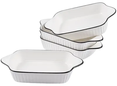 Produktbild von Set aus 4 Keramik-Auflaufformen, rechteckige Bratformen 26,8 cm (10,5 Zoll) - geeignet für Backofen, Mikrowelle und Spülmaschine - für Lasagne, Aufläufe, Pizza und Desserts.